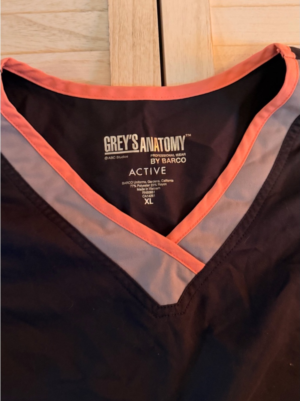 Grey's Anatomy Navy Scrub Top with Coral Trim Scrubs
